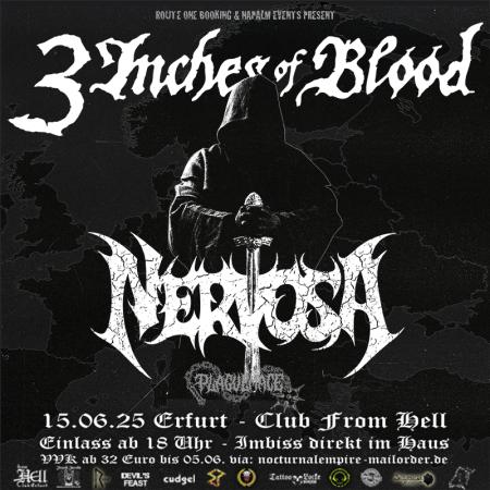 Flyer von Termin "3 Inches of Blood, Nervosa, Plaguemace"
