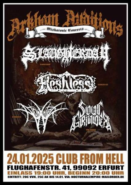 Flyer von Termin "Slaughterday, Fleshless, Atomwinter, Soul Grinder"