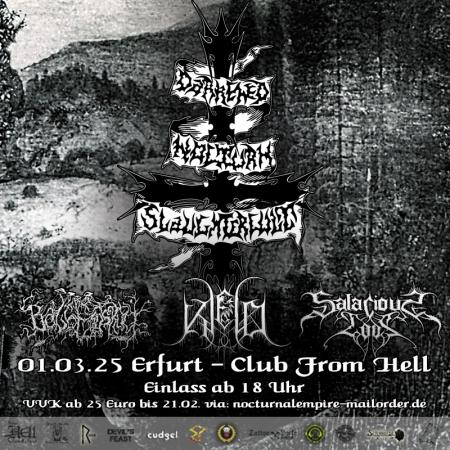 Flyer von Termin "Darkened Nocturn Slaughtercult, Salacious Gods, Kjeld, Balberskult"