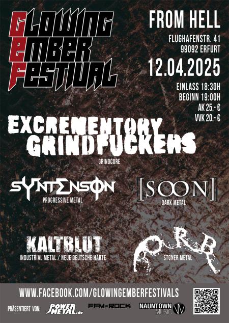 Flyer von Termin "Glowing Ember Festival mit Excrementory Grindfuckers + Supports"