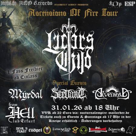Flyer von Termin "14 Jahre From Hell - Lucifers Child, Servant, Alvenrad, Myrdal"