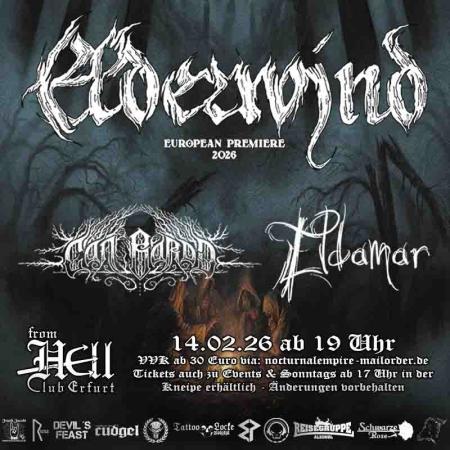Flyer von Termin "Elderwind, Cân Bardd, Eldamar"
