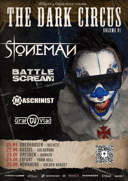 Flyer von Termin "Stoneman, Battle Scream, Maschinist, Graf Vlad"