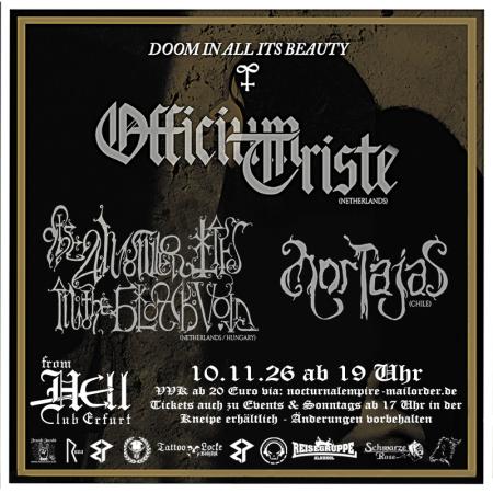 Flyer von Termin "Officium Triste, The Answer Lies In The Black Void,  Mortajas"