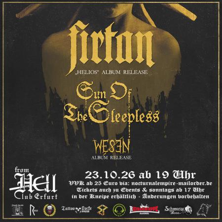 Flyer von Termin "Firtan, Sun of the Sleepless, Wesen"