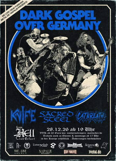 Flyer von Termin "Knife + Sacred Steel + Catbreath"